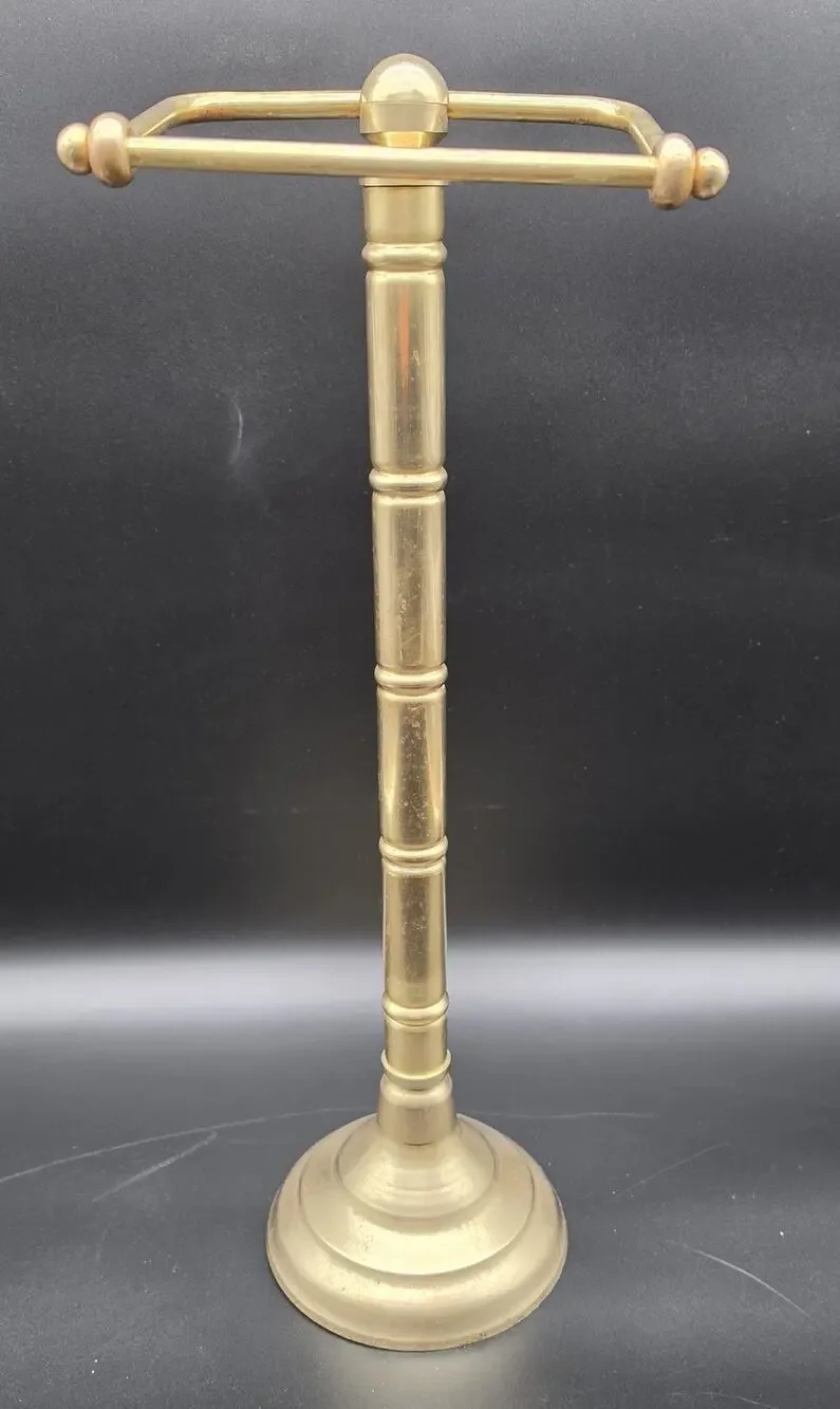 Vintage Brass Toilet Paper Holder Stand Free Standing Bathroom Roll Caddy 22